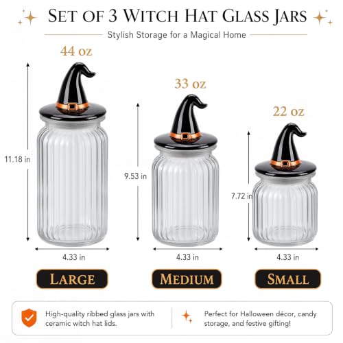 Halloween Glass Jar Set with Witch Hat Lids - Black & Orange Candy & Cookie Storage
