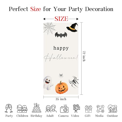 Halloween Party Banner Backdrop Decor - Spooky Pumpkin Bat Ghost Design 35x72in