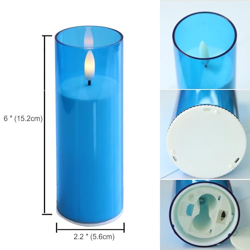 Flameless LED Candles with Remote & Timer Set of 6 - Blue, 2x6 Inches