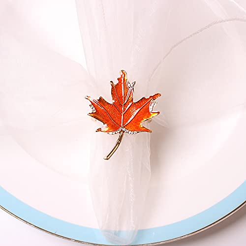 Orange Maple Leaf Napkin Rings Set of 8 - Fall Thanksgiving Table Decor