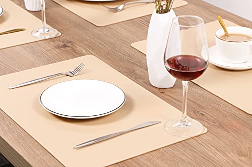 Set of 2 Waterproof Leather Heat-Resistant Wipeable Placemats for Dining Table - Buff