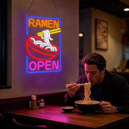 Ramen Open Neon Sign - Dimmable Japanese Noodle LED Light for Restaurant & Bar - Variation: Ramen