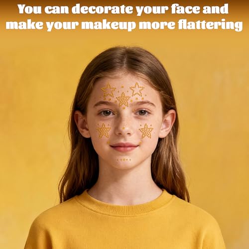 Gold Star Face Gems Set - 6 Sheets Temporary Body & Face Rhinestones for Makeup & Parties