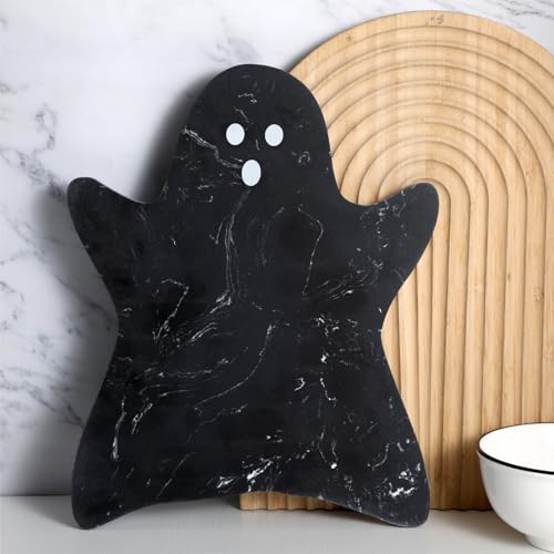 Halloween Ghost Marble Cheese Board - Black 11.8 x 9.8 Inch Serving Tray for Cheese & Appetizers