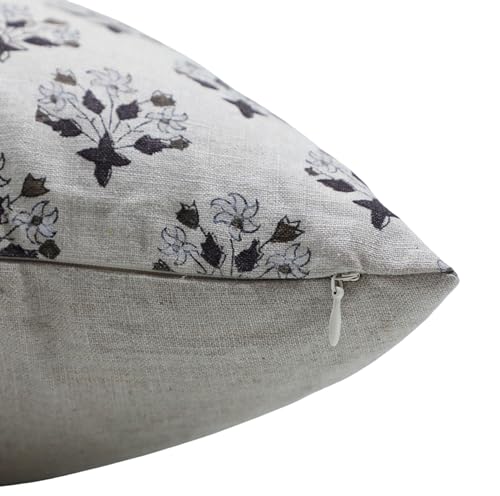 20x20 Inch Linen Cushion Cover with Zipper - Bohemian Floral Block Print - Brown Variation