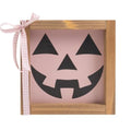 Pink Halloween Decor Pumpkin Face Sign - Pink Face Variation, Rustic Wood Home Table Wall Shelf Decor