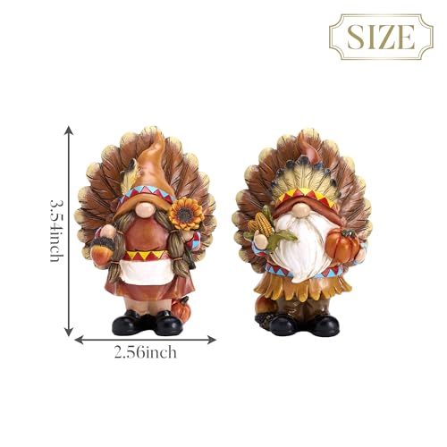Medium Fall Gnome Decorations for Home Thanksgiving Decor Set - Indian & Turkey Figurines