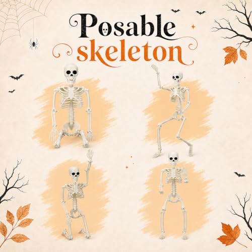 Halloween Table Centerpiece Set with Skeleton, Branches, Pumpkins and Cauldron
