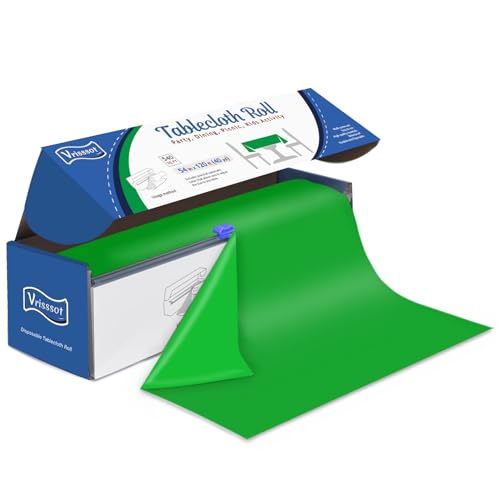Disposable Green Plastic Table Cover Roll 54in x 120ft with Easy Cut for Outdoor Events