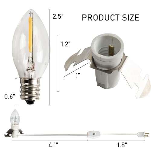 4 Pack LED Accessory Cord with C7 Bulbs - White with On/Off Switch for Holiday & Christmas Decorations