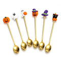 Halloween Stainless Steel Dessert Spoons Set - Gold 6 Pieces