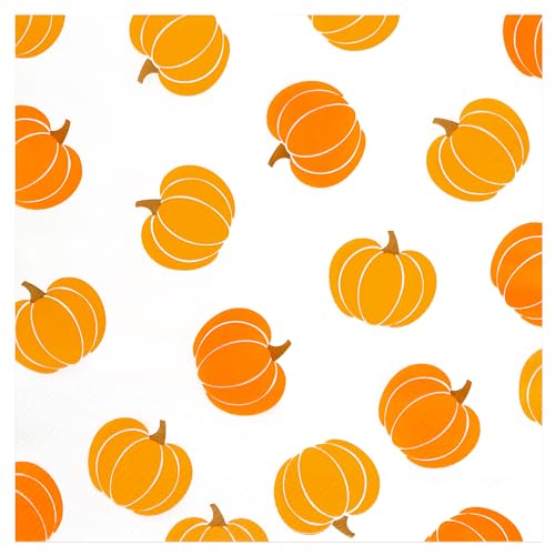 Fall Pumpkin Paper Napkins 6.5 Inch - 100 Pack Disposable Autumn Tableware