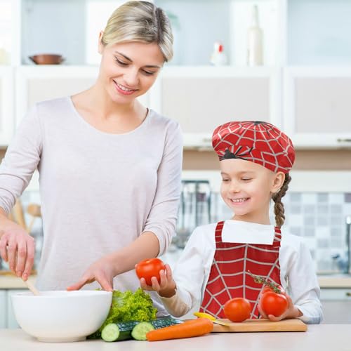 Kids Halloween Spider Web Apron Set with Chef Hat & Sleeves - Size S (Ages 3-6)