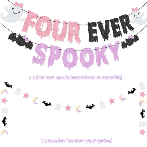 Halloween Birthday Party Pack with Banner Balloons Cake Toppers for Girls Pink Purple