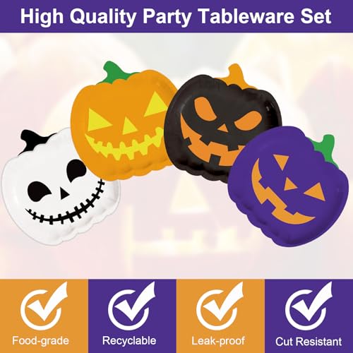 Halloween Pumpkin Paper Plates 7 Inch Disposable Party Dinnerware - 40 Pack