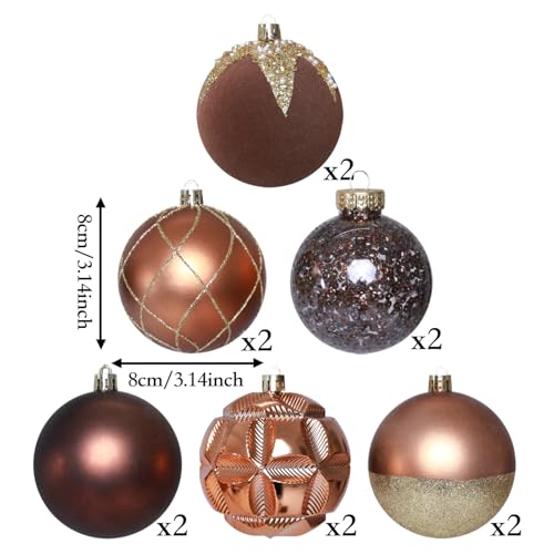 Copper Gold Velvet Baubles - 12 Pack, 3.14 Inch Christmas Tree Ornaments - Tactile & Durable Holiday Decor