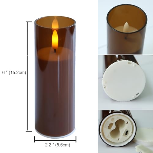 6-Pack Flameless LED Candles with Remote & Timer - Brown Acrylic, 2x6 Inches