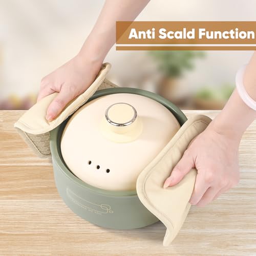 Beige Silicone Oven Mitts & Pot Holders Set - Heat Resistant Kitchen Gloves