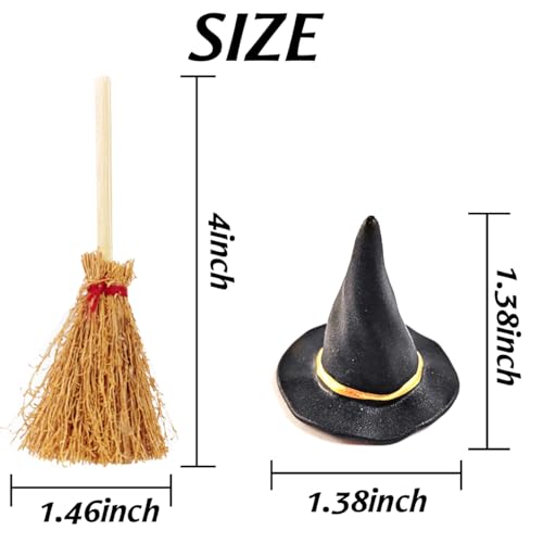 Mini Witch Hat and Broom Set for Halloween Decorations - 50 Pieces