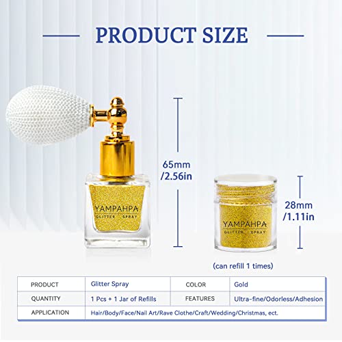Gold Body Glitter Spray with Refill Bottle - Hair & Body Sparkle Set