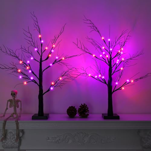 2-Pack 24-Inch Halloween Spooky Tree with Lights & Timer - Indoor Decor, Style 01