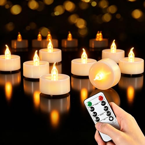 24PCS Flameless Tea Lights Candles with Remote Timer - Warm Yellow