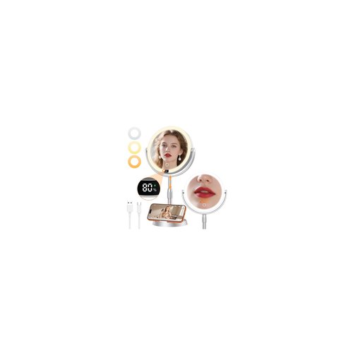 Gospire Plastic Frame 8" Lighted Makeup Mirror with Lights and Magnification, 20X Magnifying Mirror with Light for Makeup Desk, Height Adjustable and Digital Display, Shaving Mirror for Bathroom