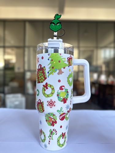 Christmas Straw Cover Caps for 30 & 40 Oz Tumblers - Reusable Silicone Straw Tips (6 Pack)