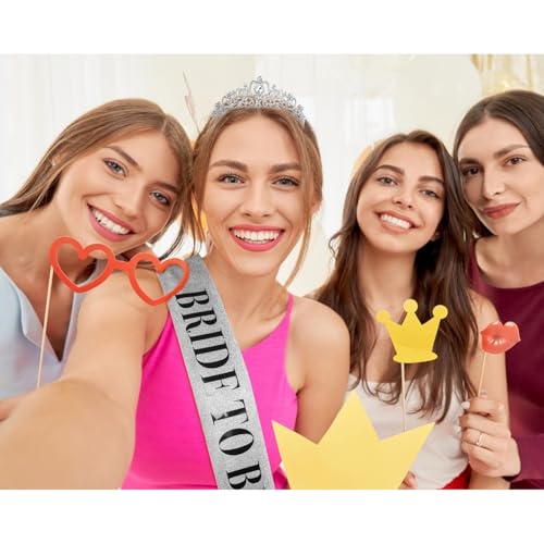 Bride To Be Sash & Crystal Crown Set - Silver Wedding & Bridal Shower Accessories - Style 2