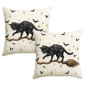 Halloween Black Cat Throw Pillow Cover Set of 2 18x18 Inches - Durable Polyester