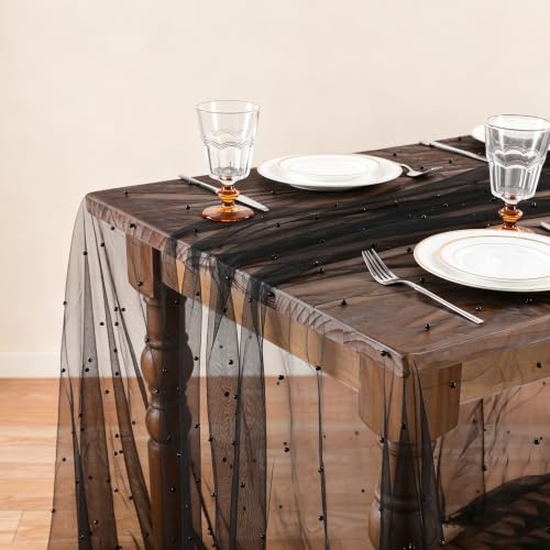Gauze Tablecloth Black Pearl Tulle Overlay 60x120 Inches - 1 Piece