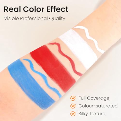 Face & Body Paint Set with 3 Colors, 3 Brushes & Sponges - Red White Blue Variation
