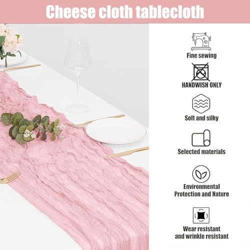 Dusty Pink Cheesecloth Table Runner for Weddings & Parties - 12 Pack
