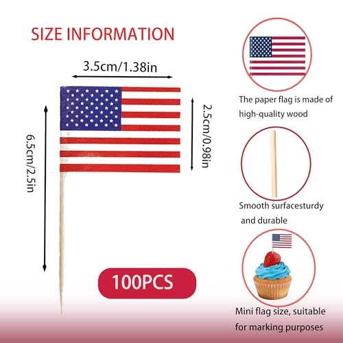 Mini American Flag Toothpick Set - Purple Halloween Flag Decorations, 100 Pieces
