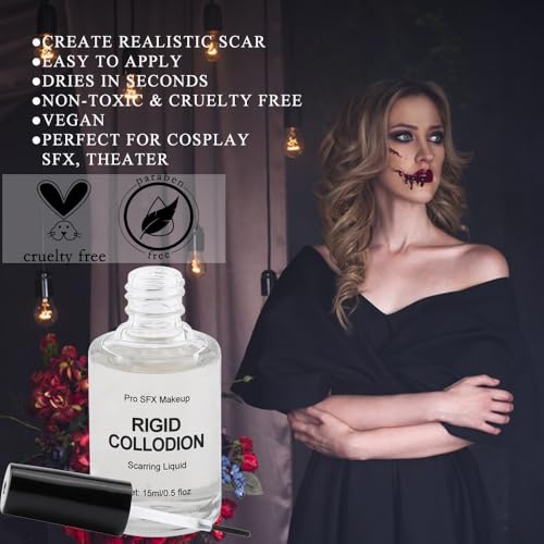 Rigid Collodion Scar Makeup Kit with Brush & Remover - Halloween & Cosplay Effect