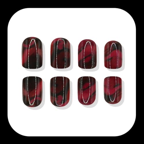Halloween Short Square Press On Nails - 24Pcs Red Fake Nails with 12 Sizes - Style A007