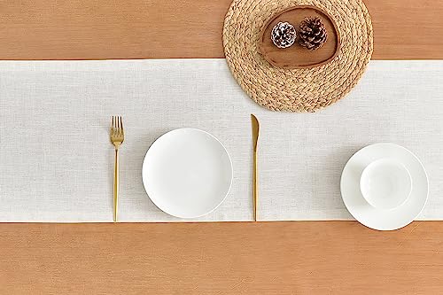 Wracra Linen Table Runner - Ivory Cream Burlap Style 13x36 Inch