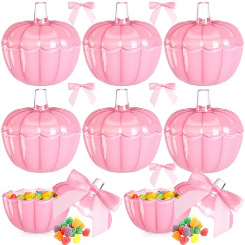 4-Piece Pink Glass Pumpkin Candy Jars Set for Halloween Decorative Storage - Pinkoween