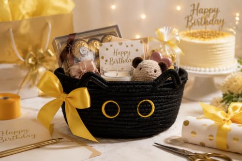 Black Cat Cotton Rope Storage Basket - Small, Cute, Foldable Organizer