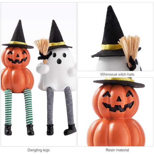 Halloween Ghost and Pumpkin Figurine Set - 2 Pack, Orange & White, Indoor & Outdoor Decor