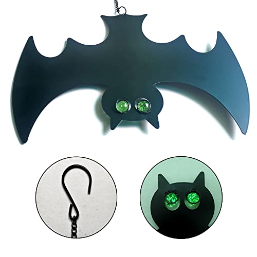 Halloween Glow in The Dark Metal Bat Ghost Hanging Decor Set of 3 Black Bats for Indoor Outdoor Party