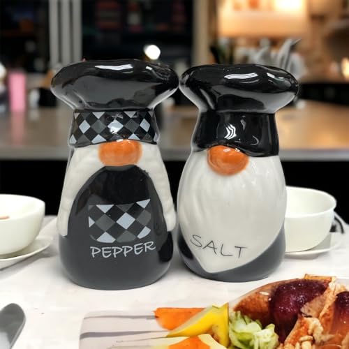 Christmas Salt and Pepper Shaker Set - Santa Design, Black & White Ceramic Kitchen Decor