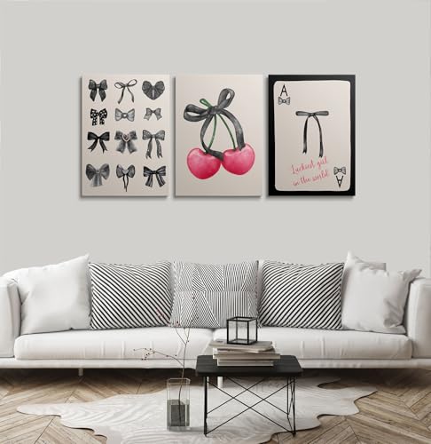 12x16 Inch Framed Pink Coquette Wall Art Set of 3 Black Bows Dorm Room Decor Girls Bedroom
