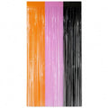Halloween Tinsel Fringe Curtain Backdrop Decorations - Orange, Purple & Black, Reusable Party Decor