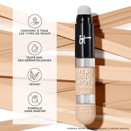 IT Cosmetics Bye Bye Dark Spots Concealer + Brightening Serum – 2% Niacinamide, Hyaluronic Acid & Caffeine - Medium Coverage, Natural Finish, All Skin Types – 31 Medium Neutral, 0.22 fl. oz