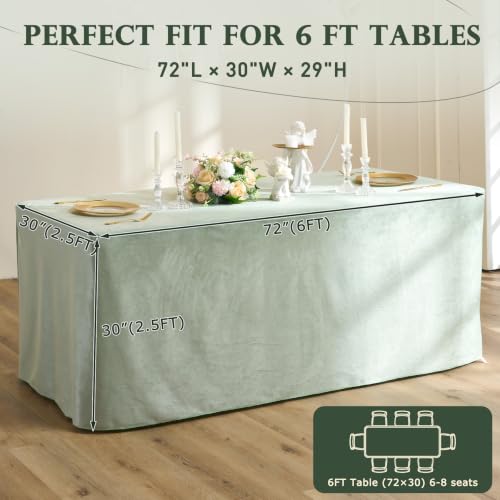 2 Pack Sage Green Fitted Tablecloth for 6ft Rectangle Tables Wrinkle Free