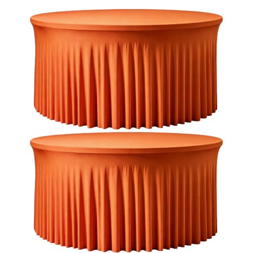 Burnt Orange Round Tablecloth 60 Inch Pack of 2 for Fall & Holidays - Rustic & Boho Decor