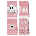 Pink Ghost Halloween Kitchen Towels Set of 4 - 18x26 Microfiber Dish Towels, Quick Dry