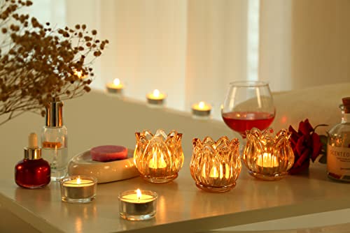 Gold Votive Candle Holders Set of 6 - Thick Glass Tea Light Jars for Weddings & Parties