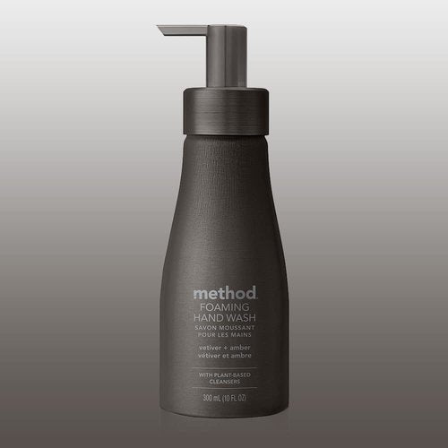 Method Premium Foaming Hand Wash, Vetiver + Amber, Reusable Black Aluminum Bottle, 10 fl oz (Pack of 3)